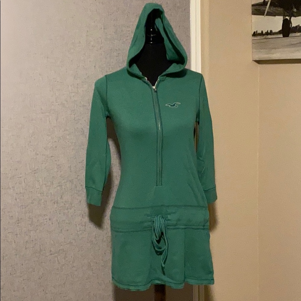 Hollister long green hooded shirt/jacket